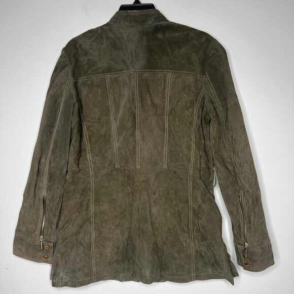 Michael Kors Suede Leather Jacket Vince Coat Full Zip Green *No Belt Large *Flaw - Picture 8 of 13